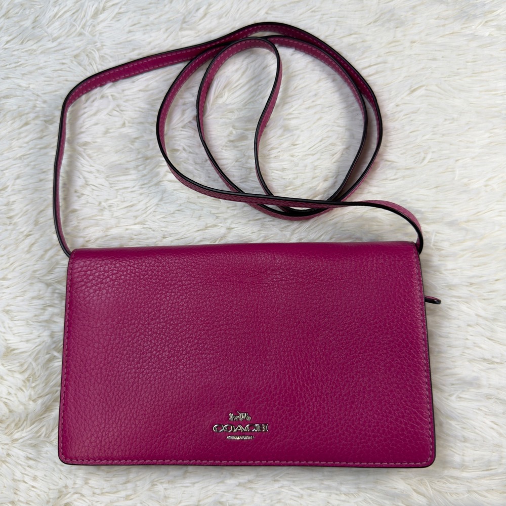 Coach Hayden Foldover Crossbody Clutch Magenta Pink Pebbled Leather F30256